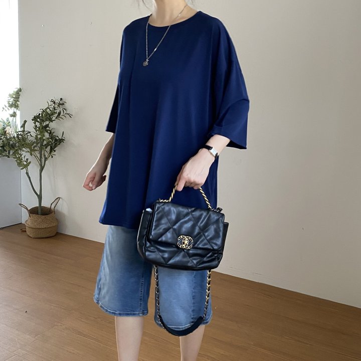Bignarae - Korean Women Fashion - #momslook - Cool Solid Round Tee - 12