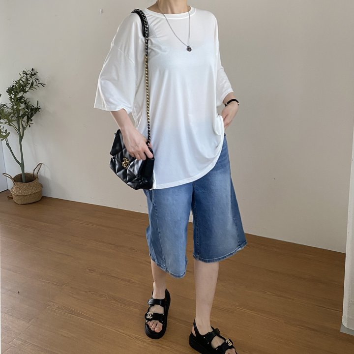 Bignarae - Korean Women Fashion - #momslook - Cool Solid Round Tee - 3
