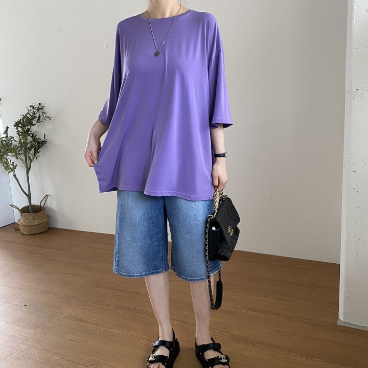 Bignarae - Korean Women Fashion - #momslook - Cool Solid Round Tee - 7