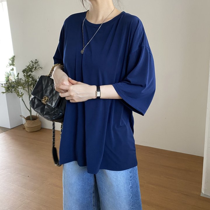 Bignarae - Korean Women Fashion - #momslook - Cool Solid Round Tee - 9