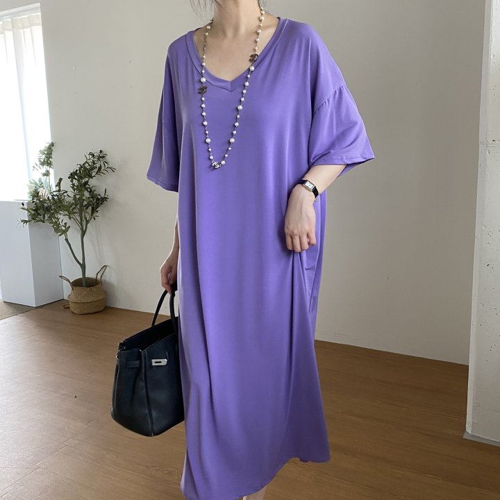Bignarae - Korean Women Fashion - #womensfashion - Cool Long V-neck One-piece - 4