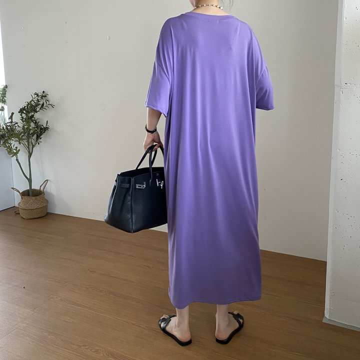Bignarae - Korean Women Fashion - #momslook - Cool Long V-neck One-piece - 6