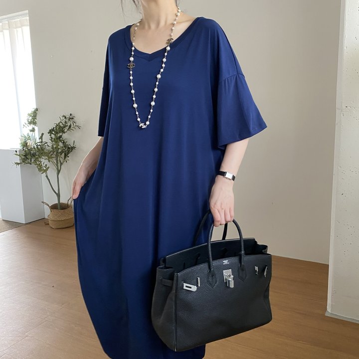 Bignarae - Korean Women Fashion - #momslook - Cool Long V-neck One-piece - 8