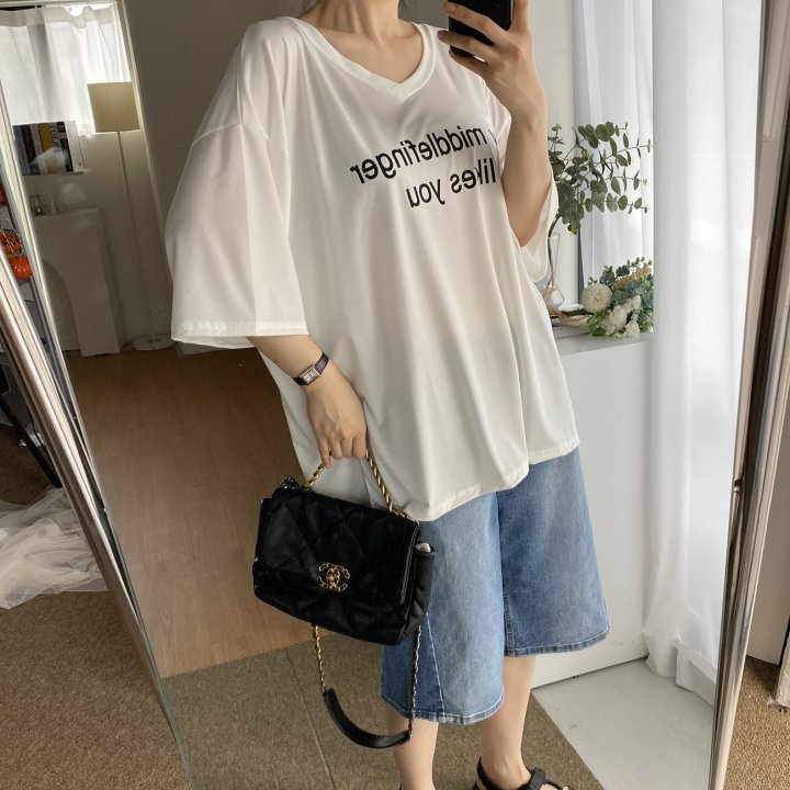 Bignarae - Korean Women Fashion - #momslook - Cool My V-neck Tee - 2