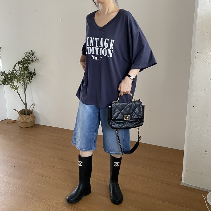 Bignarae - Korean Women Fashion - #momslook - Cool Vintage V-neck Tee - 6