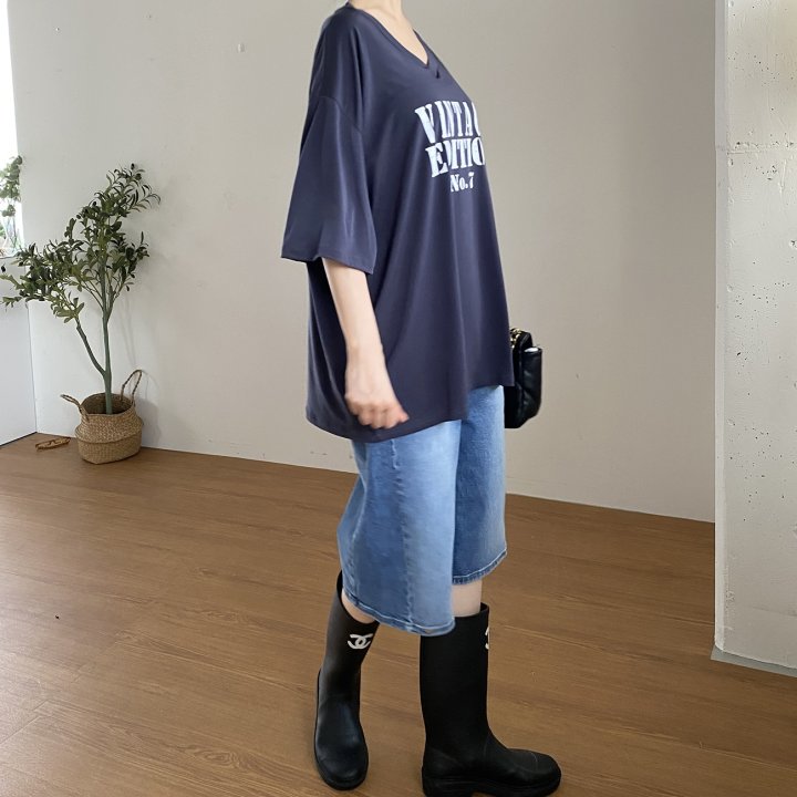 Bignarae - Korean Women Fashion - #momslook - Cool Vintage V-neck Tee - 7