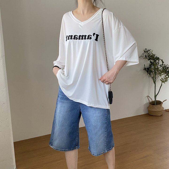 Bignarae - Korean Women Fashion - #momslook - Cool Amant V-neck Tee - 3