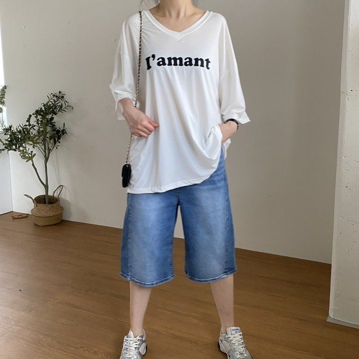 Bignarae - Korean Women Fashion - #momslook - Cool Amant V-neck Tee - 5