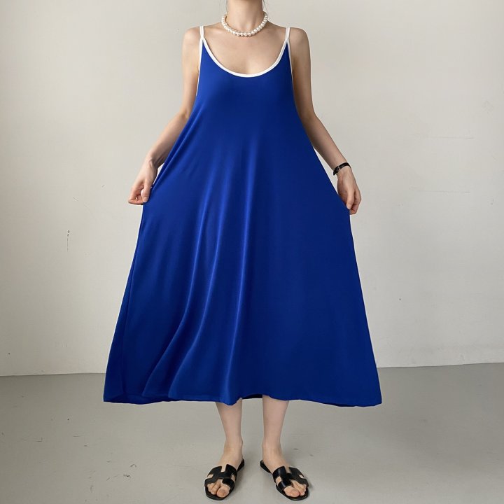 Bignarae - Korean Women Fashion - #pursuepretty - Cool Strap Contrast One-piece - 2