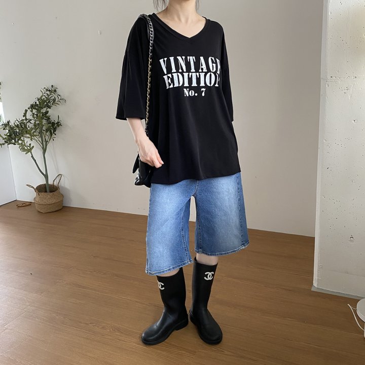 Bignarae - Korean Women Fashion - #restrostyle - Cool Vintage V-neck Tee - 12