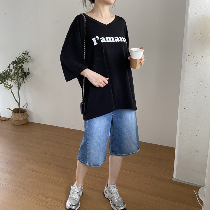 Bignarae - Korean Women Fashion - #romanticstyle - Cool Amant V-neck Tee - 11