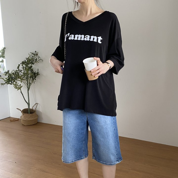 Bignarae - Korean Women Fashion - #shopsmall - Cool Amant V-neck Tee - 12
