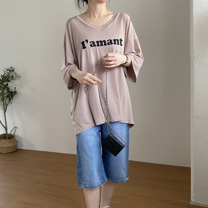 Bignarae - Korean Women Fashion - #vintagekidsstyle - Cool Amant V-neck Tee - 8