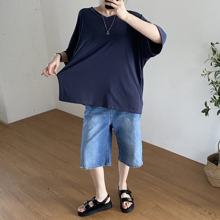 Bignarae - Korean Women Fashion - #womensfashion - Cool Solid V-neck Tee - 9