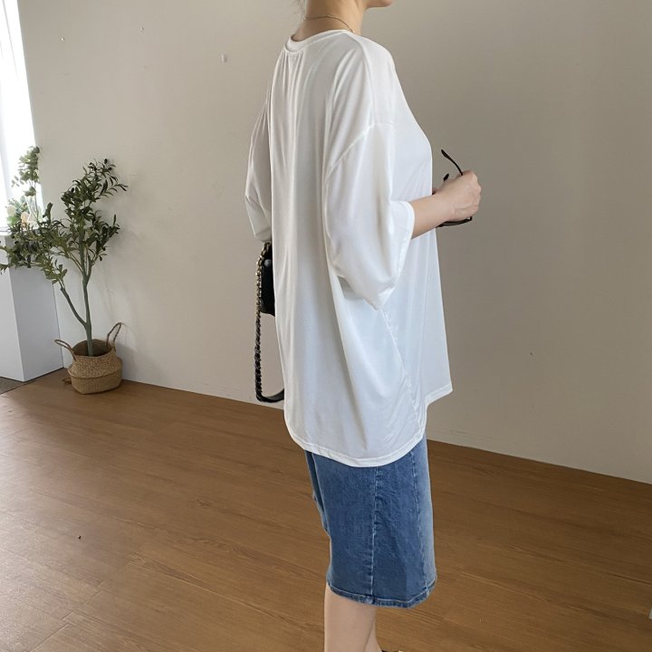 Bignarae - Korean Women Fashion - #momslook - Cool Solid Round Tee - 4