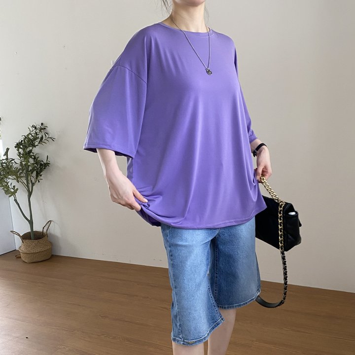 Bignarae - Korean Women Fashion - #womensfashion - Cool Solid Round Tee - 6