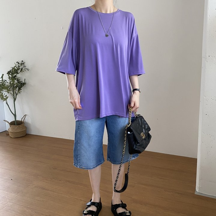 Bignarae - Korean Women Fashion - #womensfashion - Cool Solid Round Tee - 8