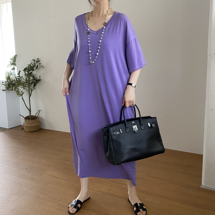 Bignarae - Korean Women Fashion - #womensfashion - Cool Long V-neck One-piece