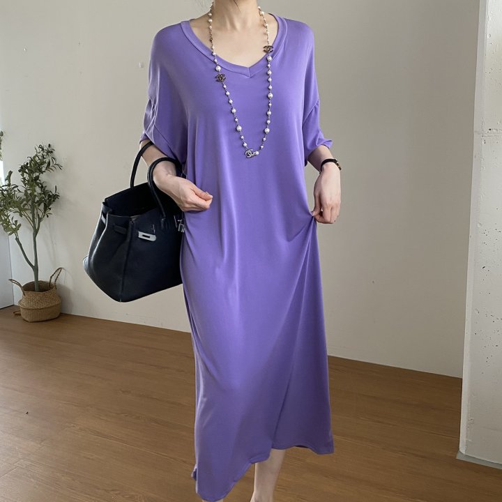 Bignarae - Korean Women Fashion - #womensfashion - Cool Long V-neck One-piece - 3