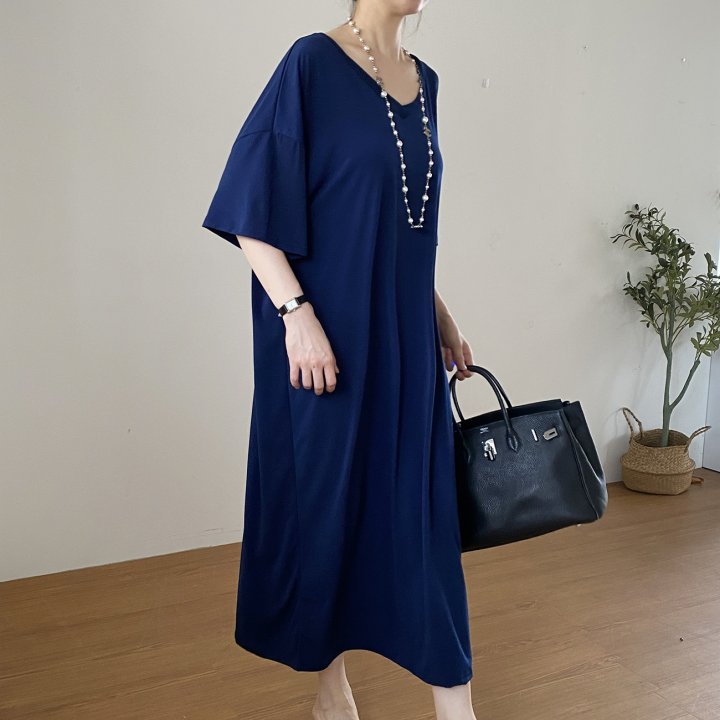 Bignarae - Korean Women Fashion - #womensfashion - Cool Long V-neck One-piece - 9