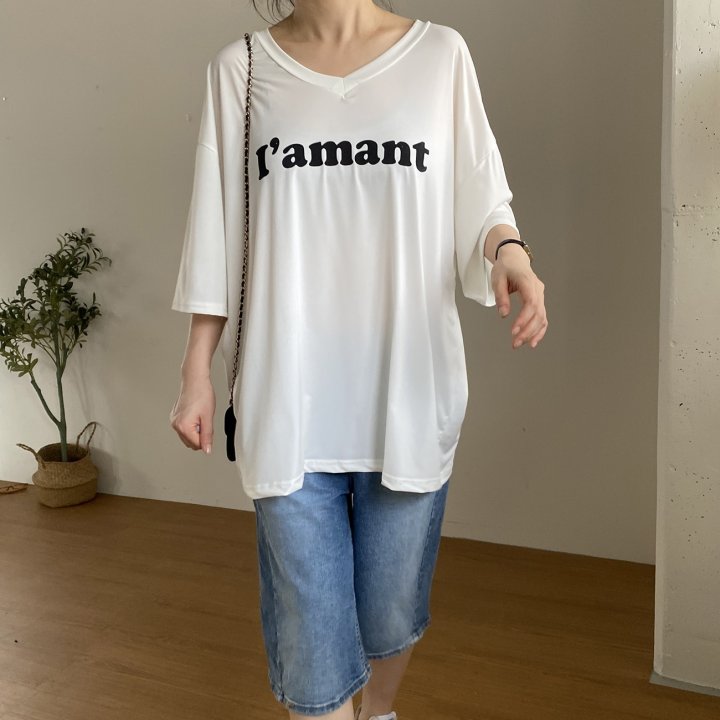 Bignarae - Korean Women Fashion - #womensfashion - Cool Amant V-neck Tee - 2