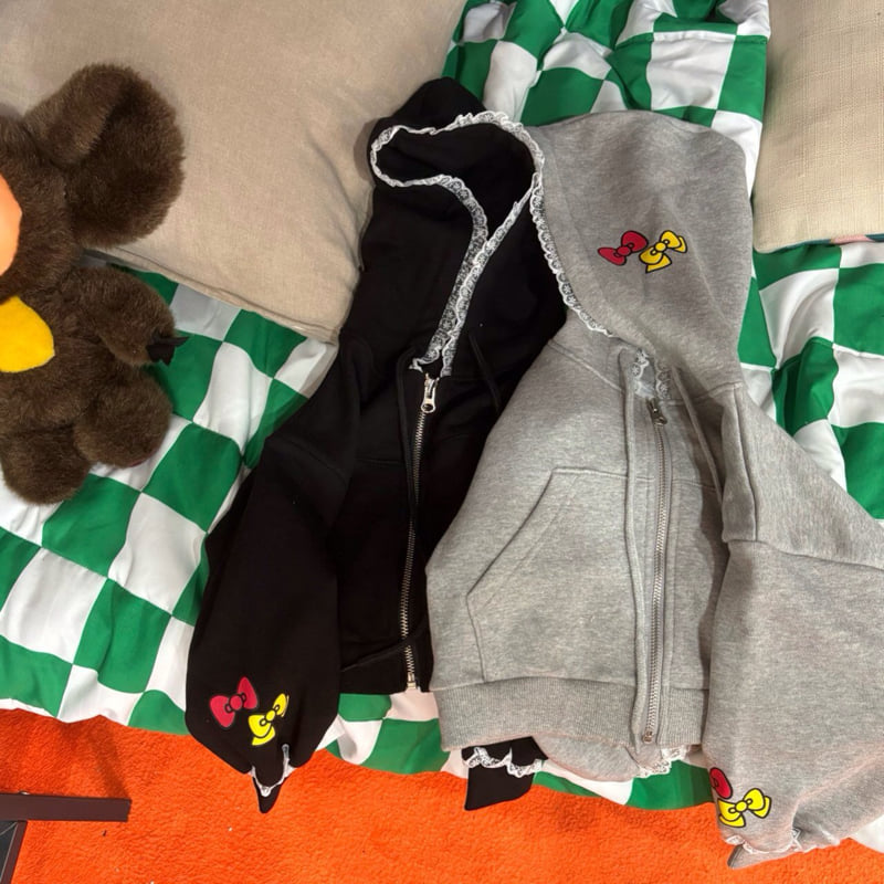 Bobo j - Korean Children Fashion - #childrensboutique - Double Ribbon Zip-up Hoodie - 7