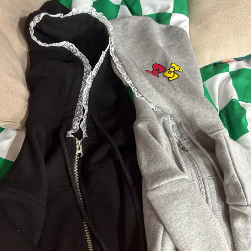 Bobo j - Korean Children Fashion - #kidsshorts - Double Ribbon Zip-up Hoodie - 11