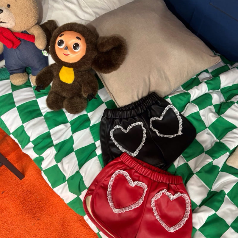 Bobo j - Korean Children Fashion - #kidsshorts - Leather Heart Pants - 3