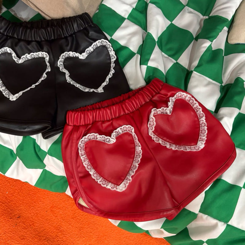 Bobo j - Korean Children Fashion - #kidsshorts - Leather Heart Pants - 4