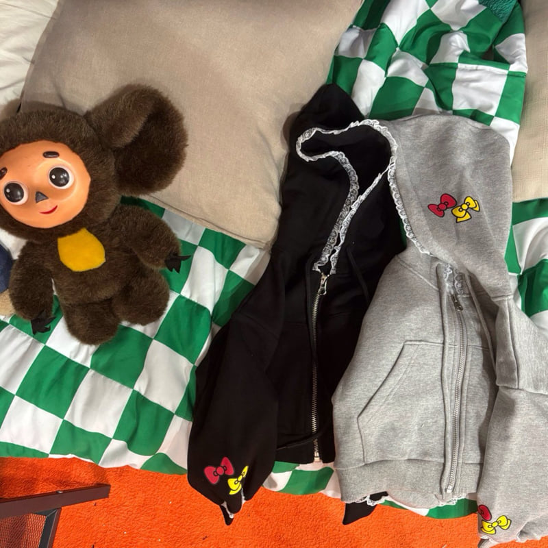Bobo j - Korean Children Fashion - #minifashionista - Double Ribbon Zip-up Hoodie