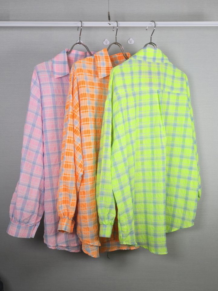 Bonanza - Korean Women Fashion - #momslook - Fluorescent Check Shirt - 2