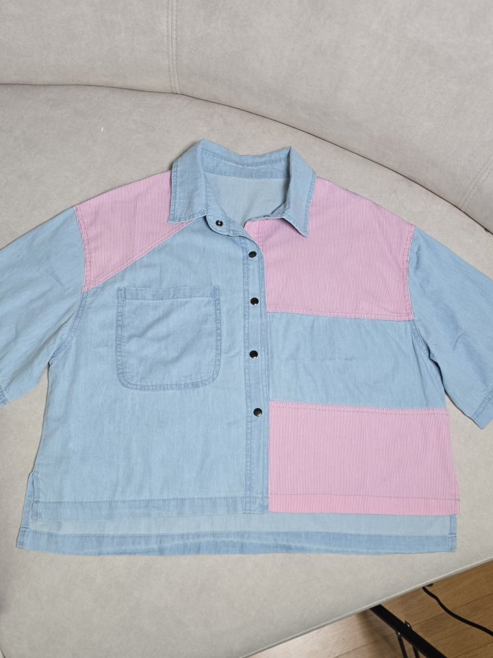 Bonanza - Korean Women Fashion - #momslook - Mix Collar Denim Shirt - 3