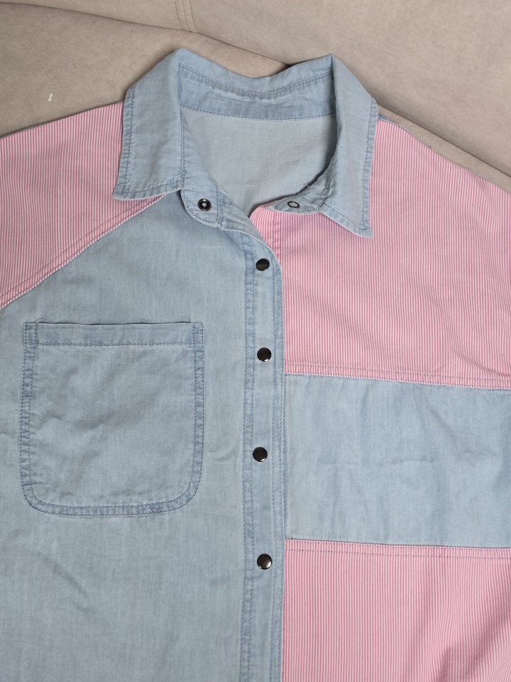Bonanza - Korean Women Fashion - #momslook - Mix Collar Denim Shirt - 7