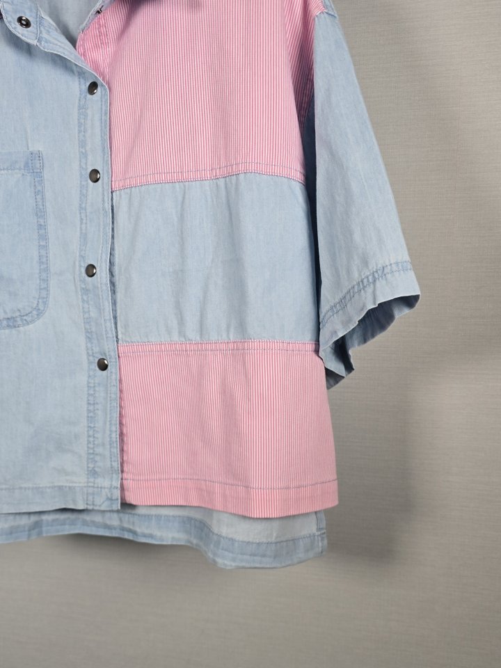 Bonanza - Korean Women Fashion - #momslook - Mix Collar Denim Shirt - 9