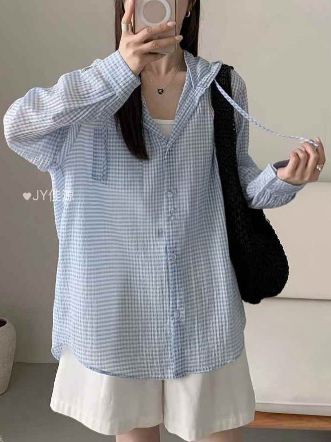 Bonanza - Korean Women Fashion - #momslook - Tiny Check Hoodie Set - 2