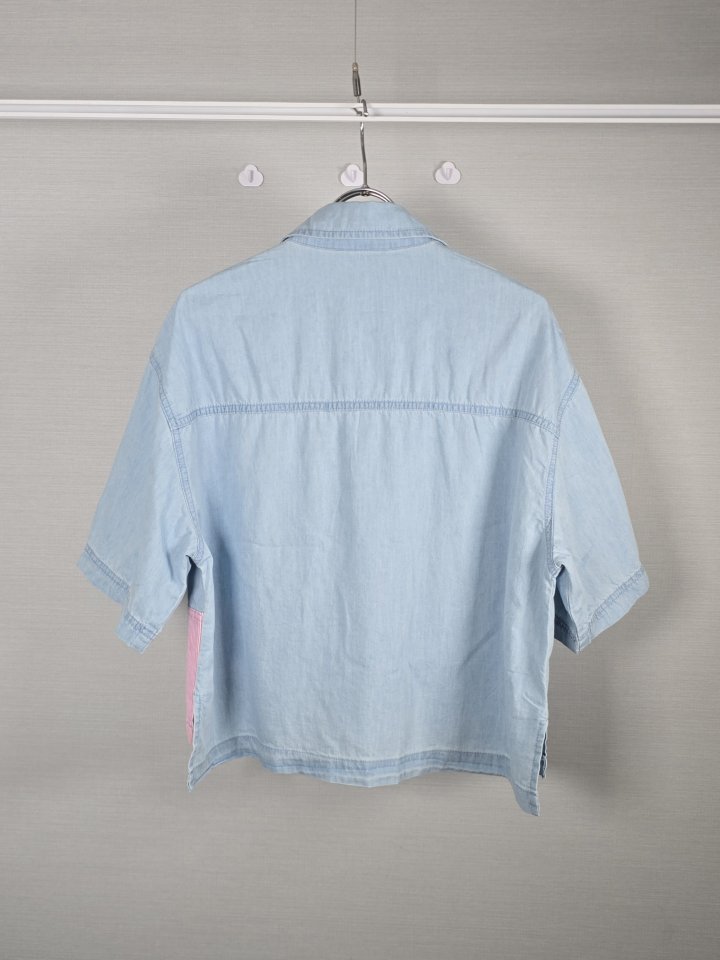 Bonanza - Korean Women Fashion - #womensfashion - Mix Collar Denim Shirt - 2