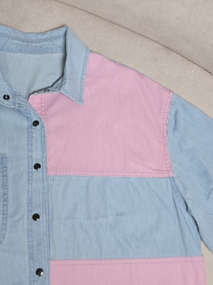 Bonanza - Korean Women Fashion - #momslook - Mix Collar Denim Shirt - 4