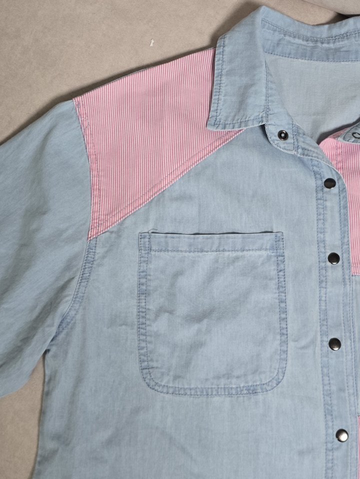 Bonanza - Korean Women Fashion - #womensfashion - Mix Collar Denim Shirt - 6