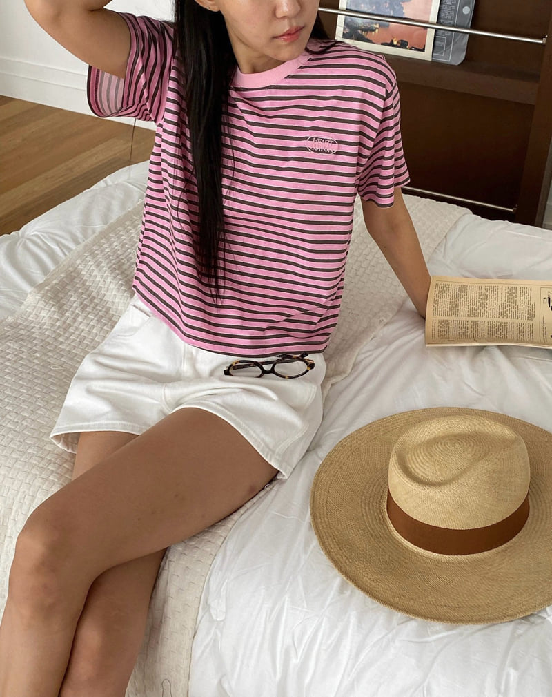 Diana - Korean Women Fashion - #momslook - Button Stripe Tee - 3