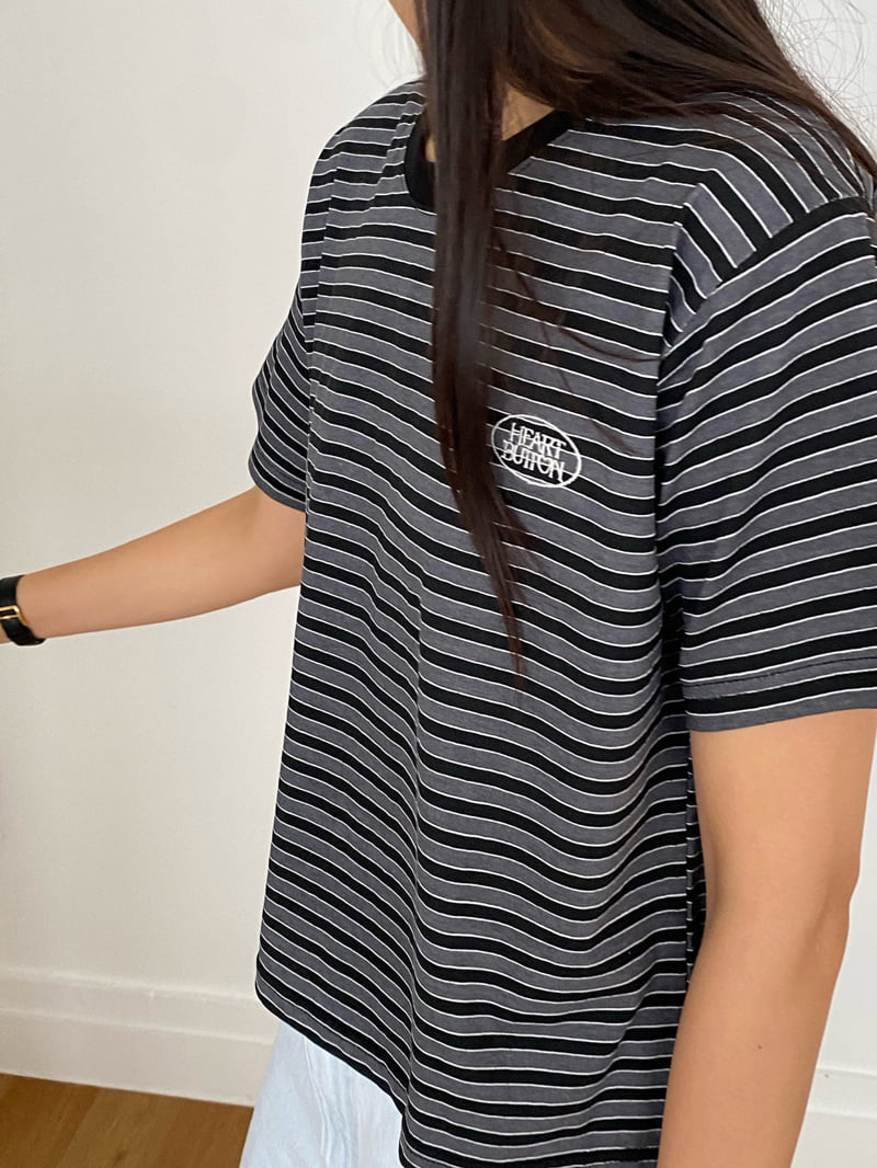 Diana - Korean Women Fashion - #momslook - Button Stripe Tee - 5