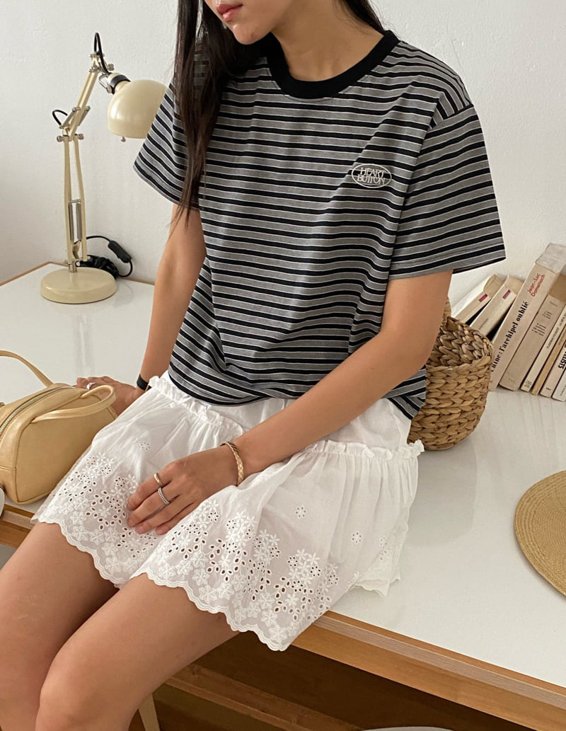 Diana - Korean Women Fashion - #momslook - Button Stripe Tee - 9