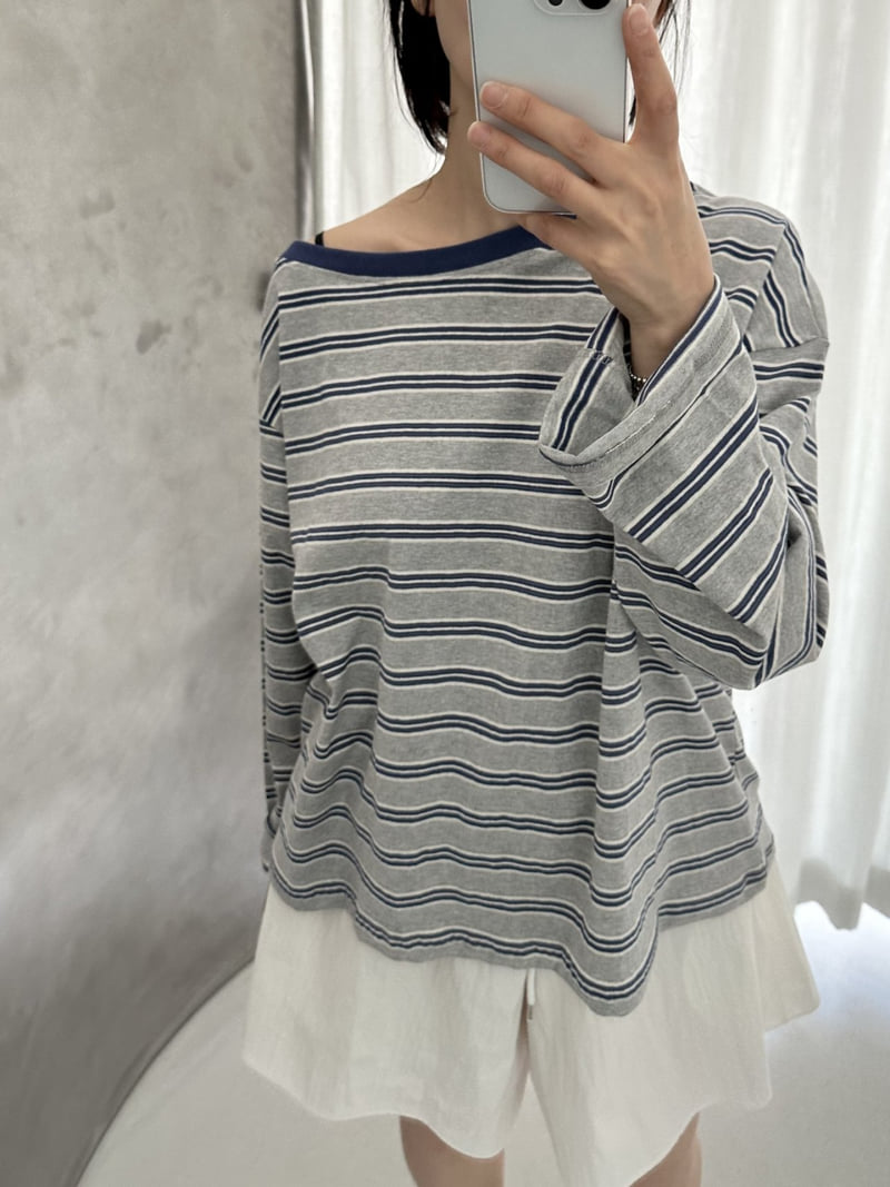 Dress U - Korean Women Fashion - #momslook - Off-Shoulder Stripe Tee - 12