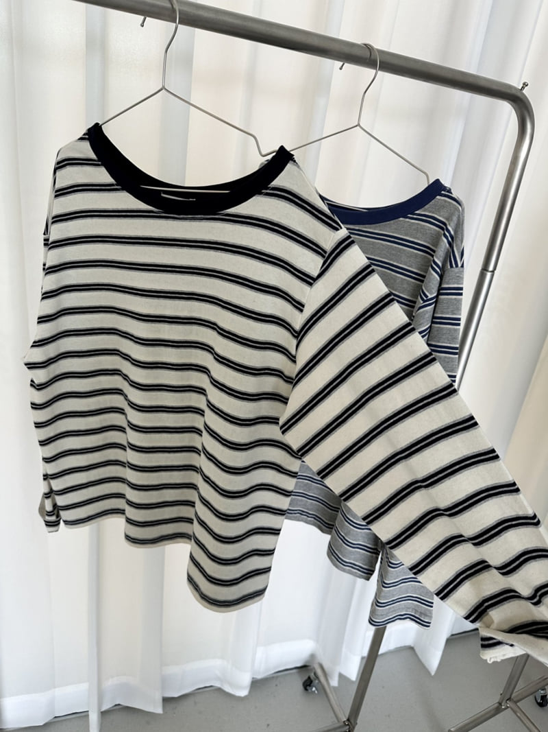 Dress U - Korean Women Fashion - #vintageinspired - Off-Shoulder Stripe Tee - 2