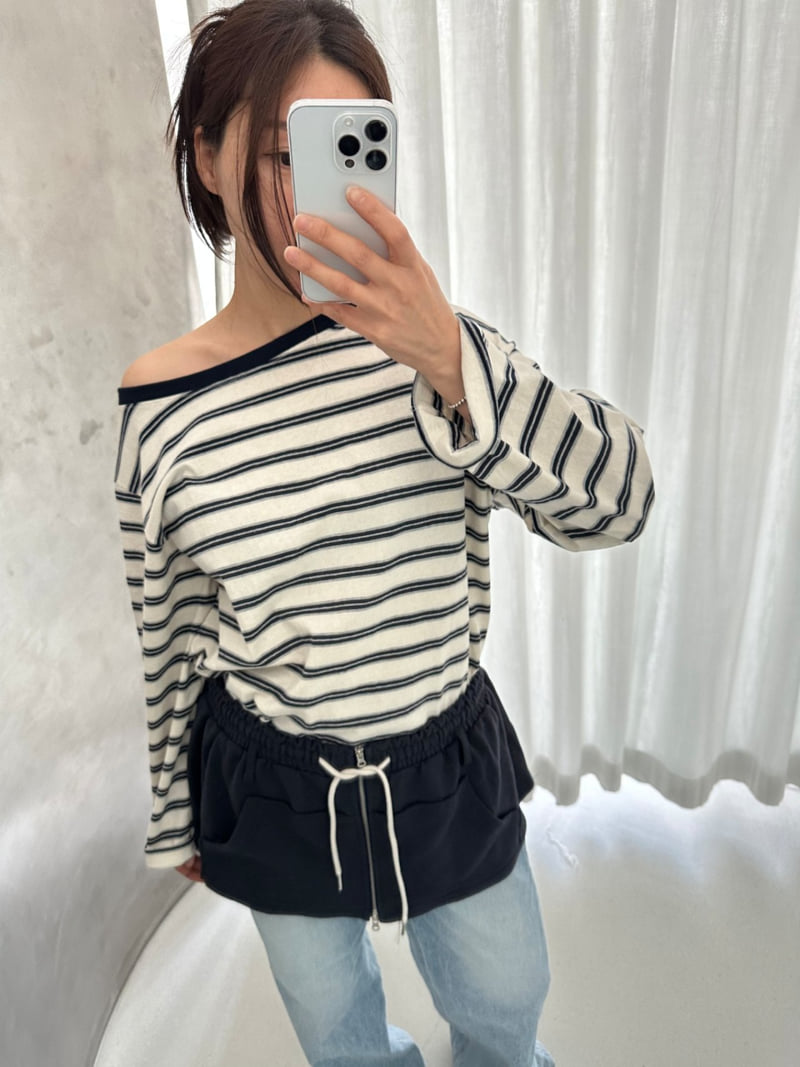 Dress U - Korean Women Fashion - #womensfashion - Off-Shoulder Stripe Tee - 11