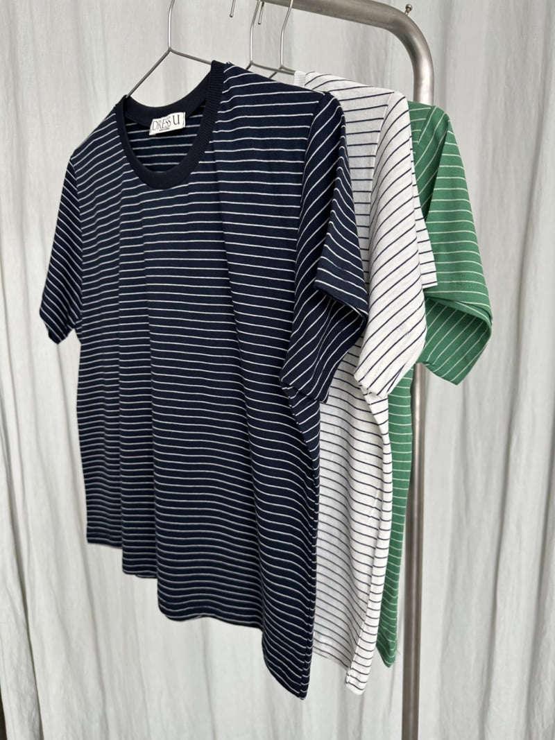 Dress U - Korean Women Fashion - #womensfashion - Ribbed Hem Stripe Tee - 12