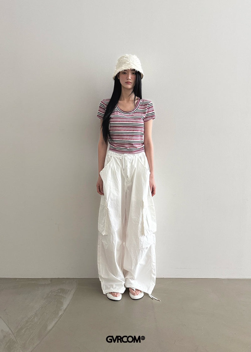 Gavara Market - Korean Women Fashion - #restrostyle - Multi U-Neck Short Sleeve Tee - 2