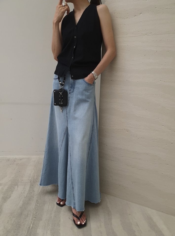 Gentle B - Korean Women Fashion - #momslook - Hole Denim Long Skirt - 6