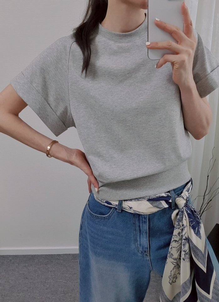 Gentle B - Korean Women Fashion - #shopsmall - Mock Neck Rolled-Up Sweatshirt - 10
