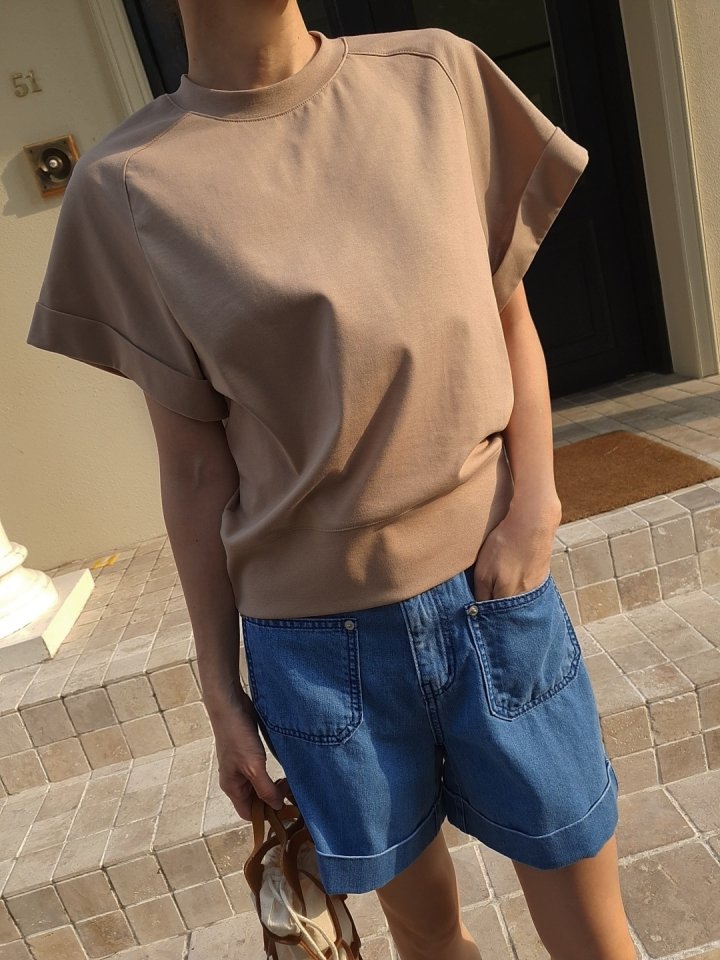 Gentle B - Korean Women Fashion - #vintageinspired - Mock Neck Rolled-Up Sweatshirt - 5