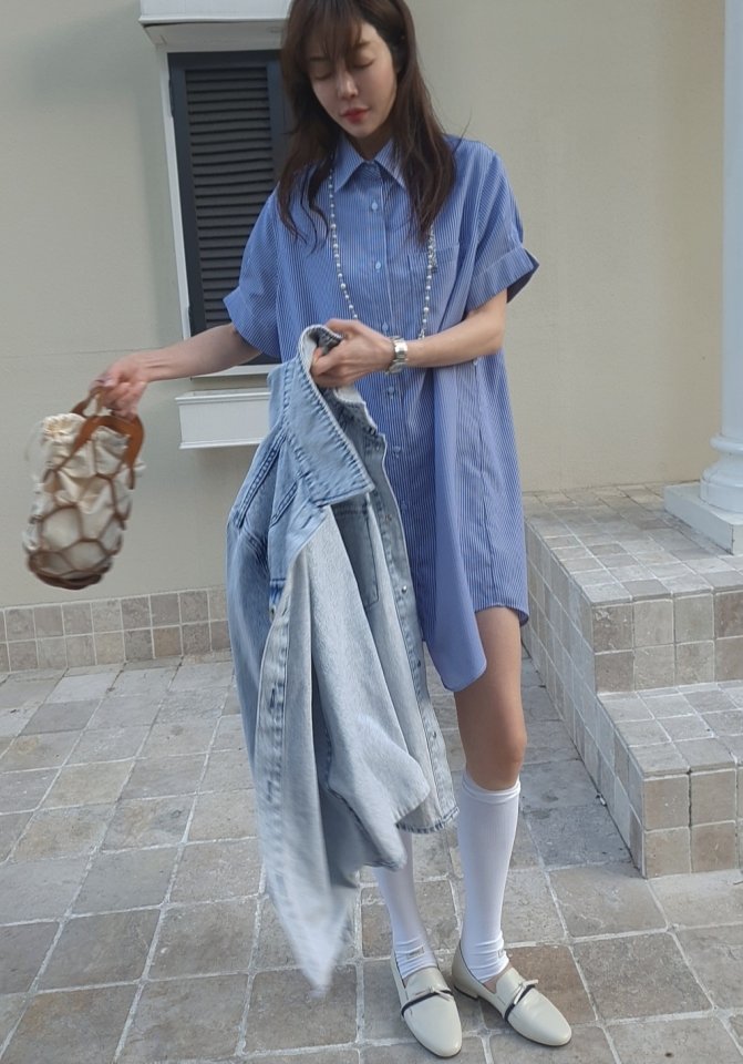 Gentle B - Korean Women Fashion - #womensfashion - Notch Sleeve Stripe One-piece - 7